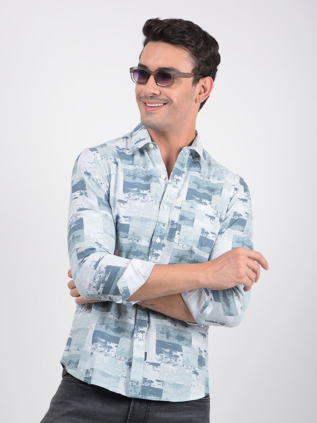 Numero Uno Men Abstract Blue Shirt